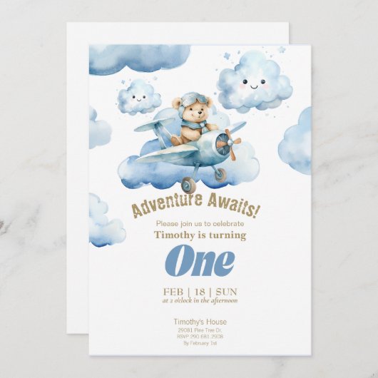 Invitation Teddy's Sky-High Première Aventure d'anniversaire (Devant / Derrière)