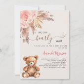Invitation Teden ours rose pampa herbe fille baby shower (Devant)