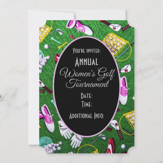 Invitation Tee Time Girly Tournoi de golf Noir (Devant)