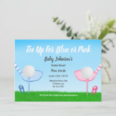 Invitation Tee Up Blue ou Rose Golf Baby shower de révélation (Debout devant)
