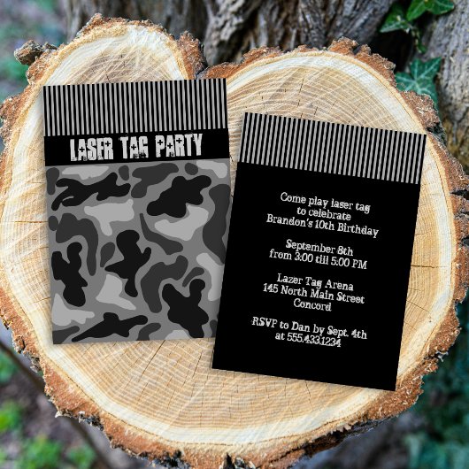 Invitation Teen Boys Black Camo Tag Fête Invite