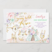 Invitation Teepee 3e anniversaire des animaux des bois des tr (Devant)