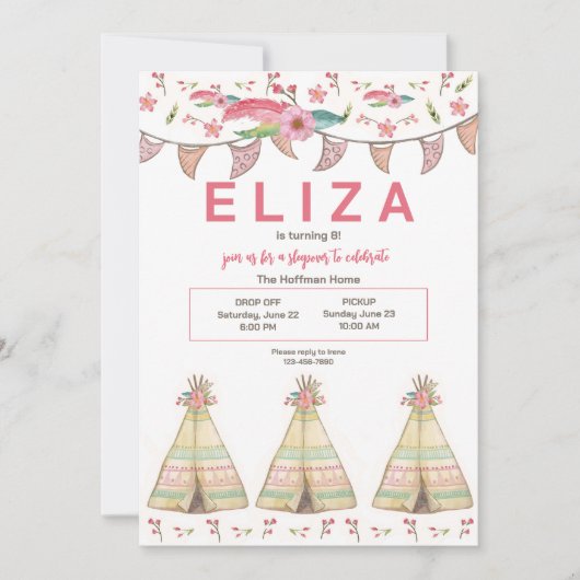 Invitation Teepee Pyjama Party (Devant)