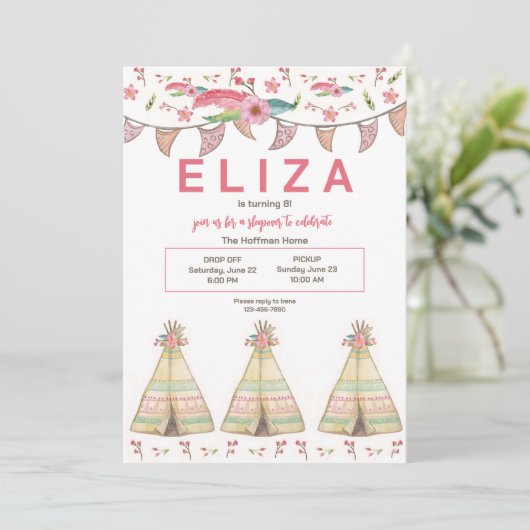 Invitation Teepee Pyjama Party (Debout devant)