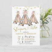 Invitation Teepee Rose Floral Girl Sleepover Party (Debout devant)