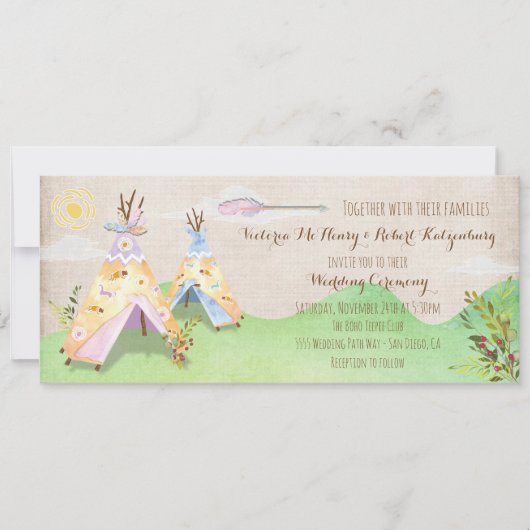 Invitation Teepee rustique de mariage tribal de Boho (Devant)