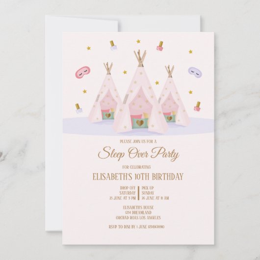 Invitation Teepee Slepover fête d'anniversaire (Devant)