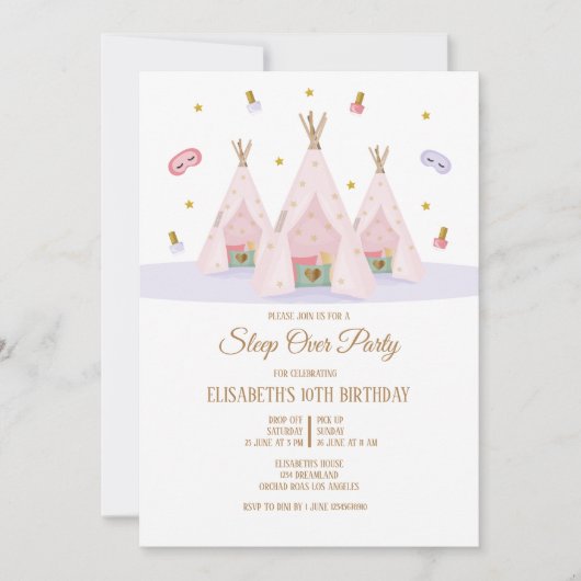 Invitation Teepee Slepover fête d'anniversaire (Devant)