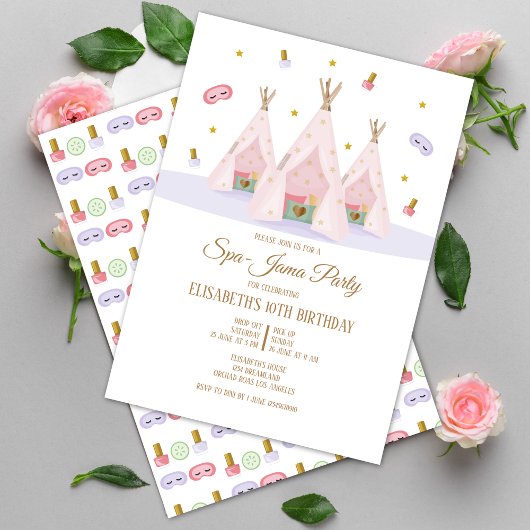 Invitation Teepee Spa fête d'anniversaire