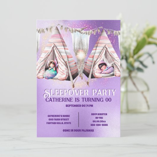 Invitation teepee teepee violet brillant sommeil (Debout devant)