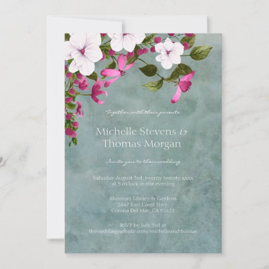 Invitation Teinte poussiéreuse Bleu sarcelle Blanc Magenta Ve (Devant)