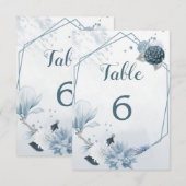 Invitation teintes bleues poussiéreuses fleurs numéro de tabl (Devant / Derrière)