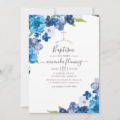 Invitation Teintes de baptême floral bleu (Devant)