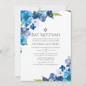 Invitation Teintes de bleu floral Bat Mitzvah (Devant)