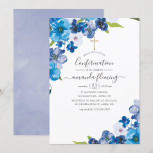 Invitation Teintes de confirmation florale bleue