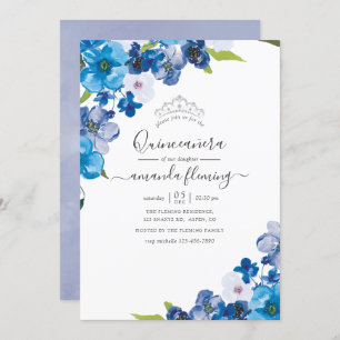 Invitation Teintes de la Quinceañera Florale Bleue