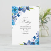 Invitation Teintes de mariage floral bleu (Debout devant)
