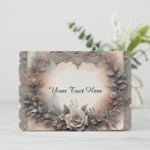 Invitation Teintes de mousse de Mocha Floral avec dentelle  (Debout devant)