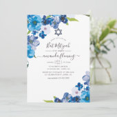 Invitation teintes du Bat mitzvah floral bleu (Debout devant)