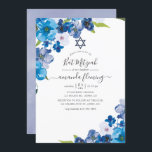 Invitation teintes du Bat mitzvah floral bleu<br><div class="desc">Couleurs pastel de bleu floral bat mitzvah invitation avec élégante typographie manuscrite conçue pour être rapidement et facilement customisé à vos détails de l'événement.</div>