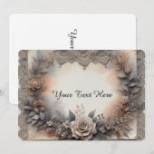 Invitation Teintes Mousse au Chocolat Florales avec Dentelle  (Devant / Derrière)