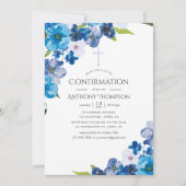 Invitation Teintes pastel de confirmation florale bleue (Devant)