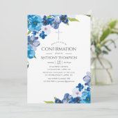 Invitation Teintes pastel de confirmation florale bleue (Debout devant)