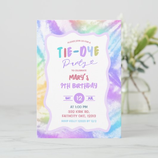 Invitation Teinture colorée fille Anniversaire (Debout devant)