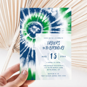 Invitation Teinture de Tie Bleue, Tout Âge Anniversaire Moder