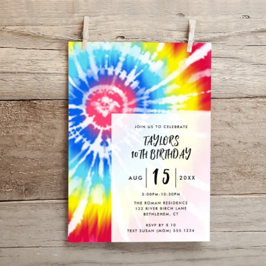 Invitation Teinture De Tie Lumineuse, Tout Âge Anniversaire M