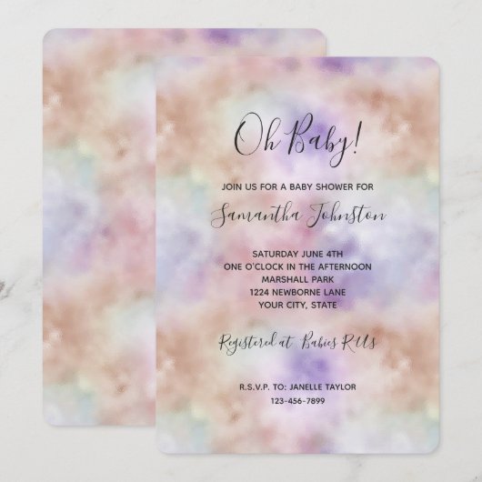 Invitation Teinture tie Blush Rose Violet (Devant / Derrière)