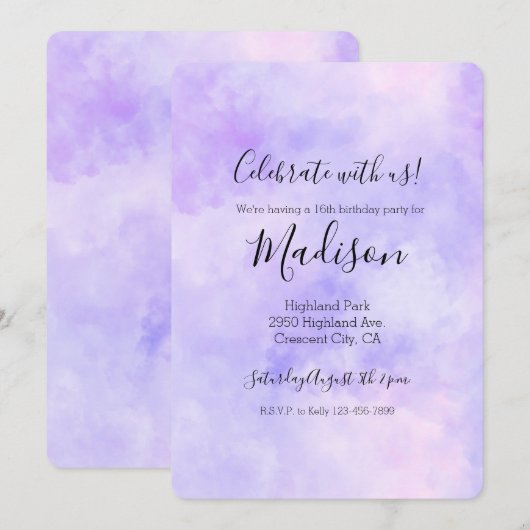 Invitation Teinture tie-dye violet rose féminin (Devant / Derrière)