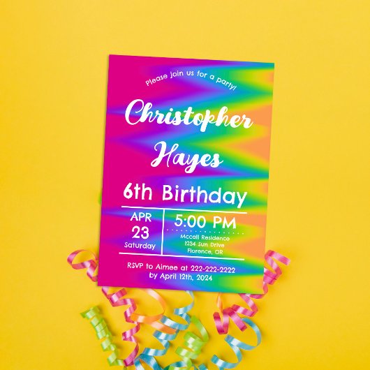 Invitation Teinture Vibrante Arc-en-Ciel Anniversaire Personn
