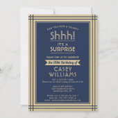Invitation Téléchargeable Surprise Birthday Navy Blue and Gol (Devant)