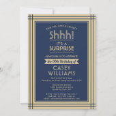 Invitation Téléchargeable Surprise Birthday Navy Blue and Gol (Devant)