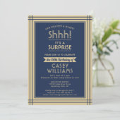Invitation Téléchargeable Surprise Birthday Navy Blue and Gol (Debout devant)
