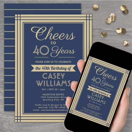 Invitation Téléchargement de vœux d'anniversaire Bleu marine