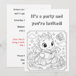 Invitation Téléchargement numérique de coloriage de dragon po