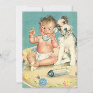 Invitation Téléphone Vintage Adorable Chien Bébé Fête de Nais