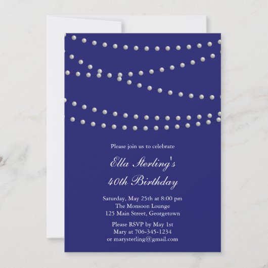 Invitation tellement chic d'anniversaire de perles (Devant)