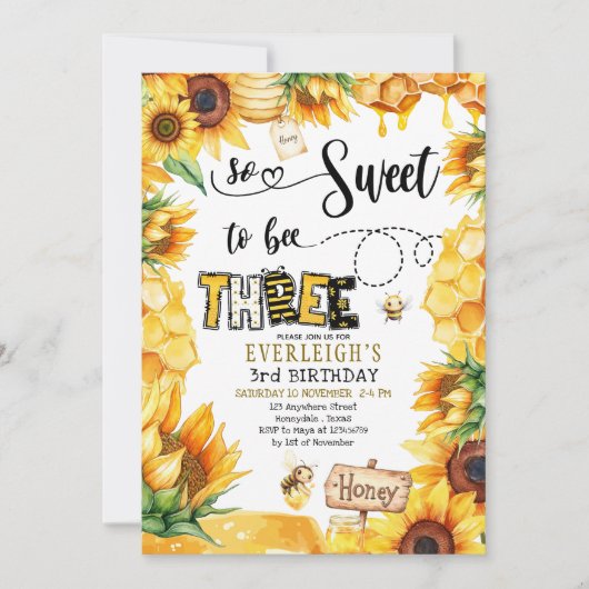 Invitation Tellement doux pour être trois 3e anniversaire Inv (Devant)