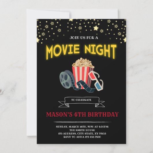 Invitation Tem de partie de soirée cinéma (Devant)