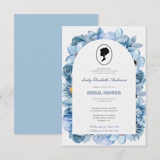 Invitation Tema del puente floral azul, regencia del té nupci (Devant / Derrière)