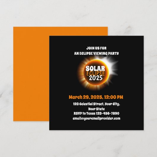 Invitation Témoin de Total Solar Eclipse 3/29/2025 USA (Devant / Derrière)