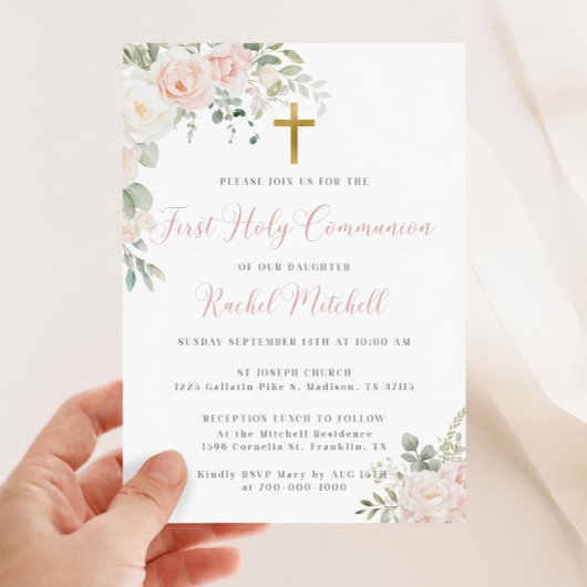 Invitation Températ d'invitation de la première communion ros