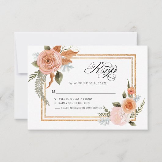 Invitation TEMPLATE Élégant Floral Burgundy Blush Floral Or (Devant)