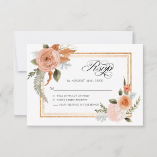 Invitation TEMPLATE Élégant Floral Rouge Bourgeon Floral Or