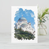 Invitation Temple de Saint Sava Serbie Aquarelle Art (Debout devant)