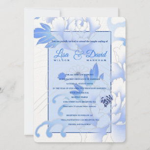 Invitation Temple Mariage & Réception Invitation-Blue Peonies