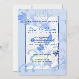 Invitation Temple Mariage & Réception Invitation-Blue Peonies